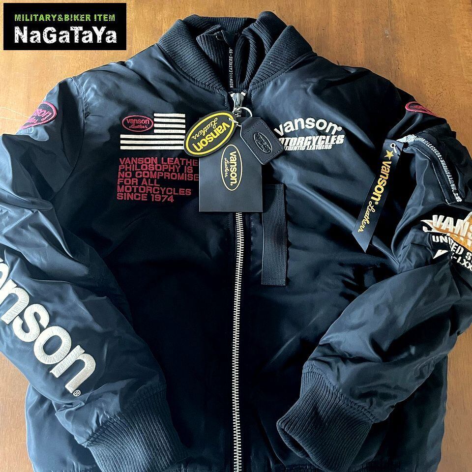 VANSON バンソン 襟インナー脱着式 オーパルロゴ刺繍 中綿入り アルミ