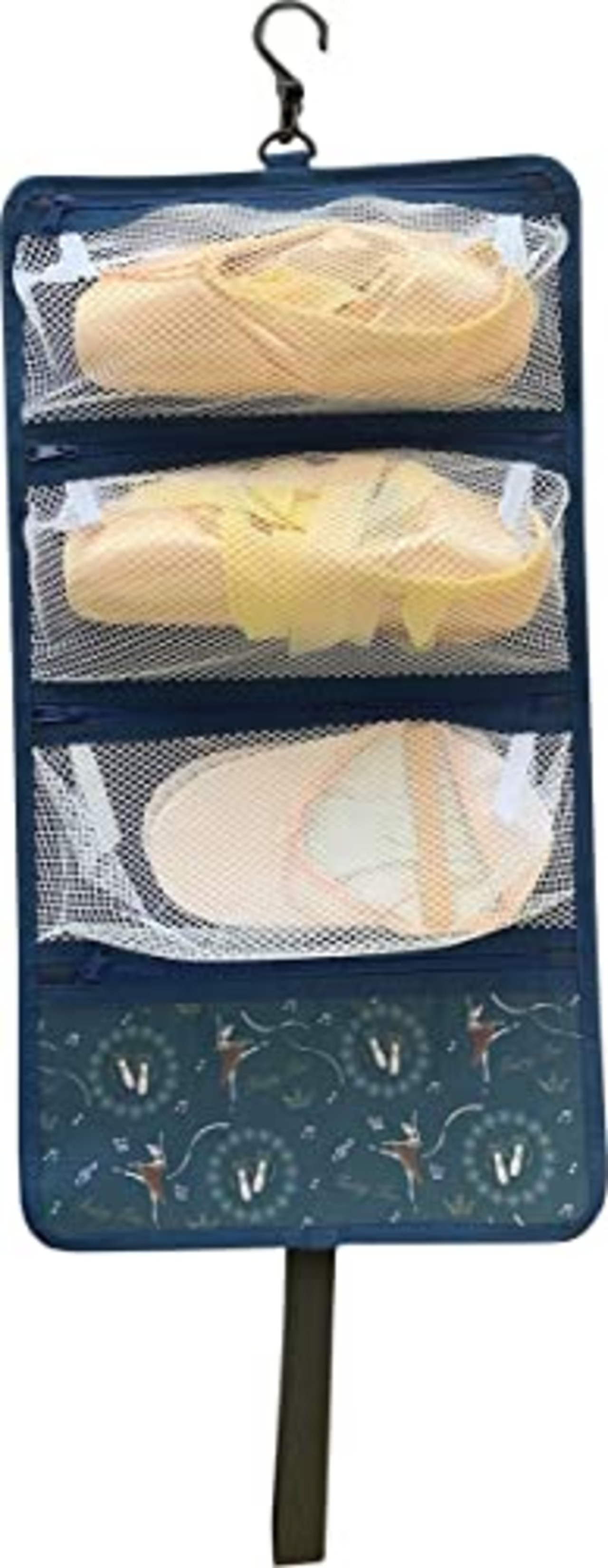ニックナック 4連トウシューズケース ネイビー バレエ バレリーナ 可愛い コンパクト収納 ニオイ低減 サイズ:広げた状態:W28×H52cm