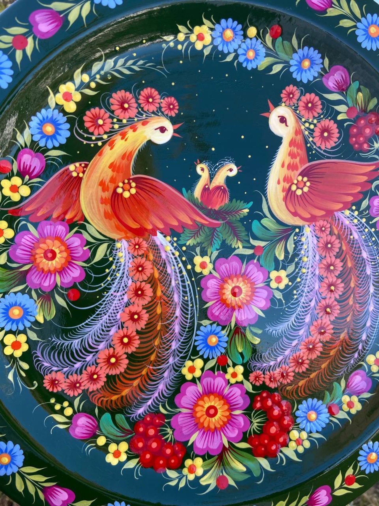 ペトリキウカ塗り　木製プレート（ティモシェンコ作）30cm - 7