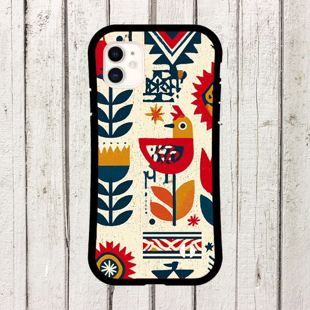 受注生産 iPhoneケース 花と記号の民芸パターン｜フォークアート FMSY033B