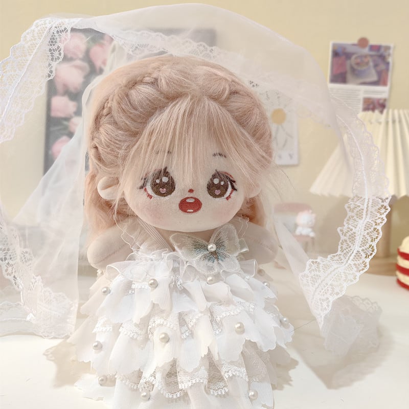 ぬいぐるみウェディングドレスお見積り 20cm ぬいぐるみ用 ホワイト 花嫁 ドレス＋ヴェール＋ブローチ 3点