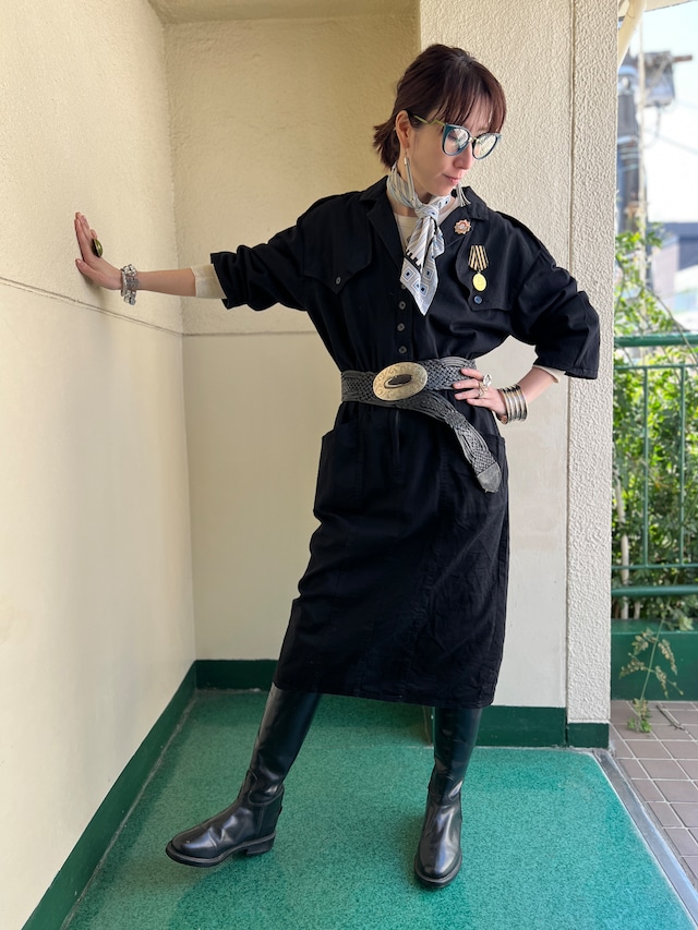 90s Euro black simple cotton dress