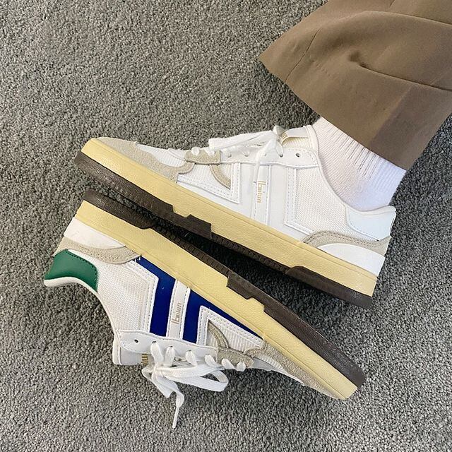 【予約販売】スニーカー メンズ レトロ ライン ロゴ 靴 ブルー レッド ホワイト お洒落 カジュアル ストリート 22.5cm-27cm