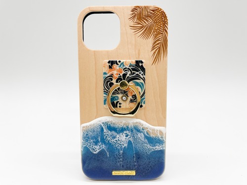 Beach side/wood×resin deep blue wave case(maple)