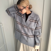 チェック柄スキッパーモヘアタッチknit/ペールブルー