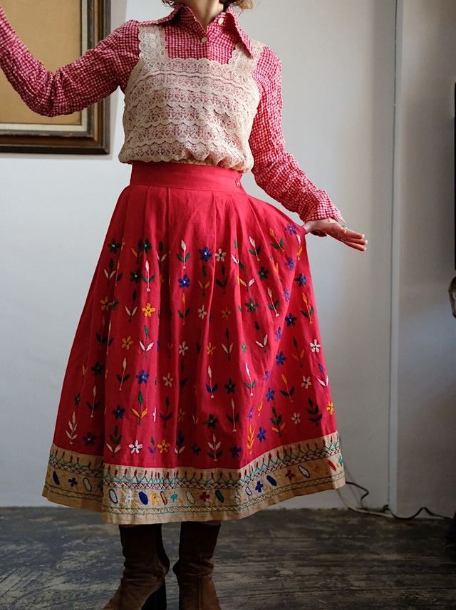 Hand embroidered linen skirt