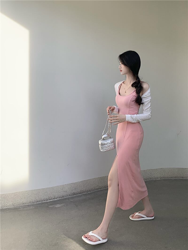 スリットドレス レディースサマー薄手スカート ウェストスリム 夏物 ブラックストロベリース39533957989