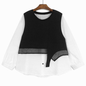 ASYMMETRIC LAYERED MESH PANEL RELAXED SHIRT M-18792