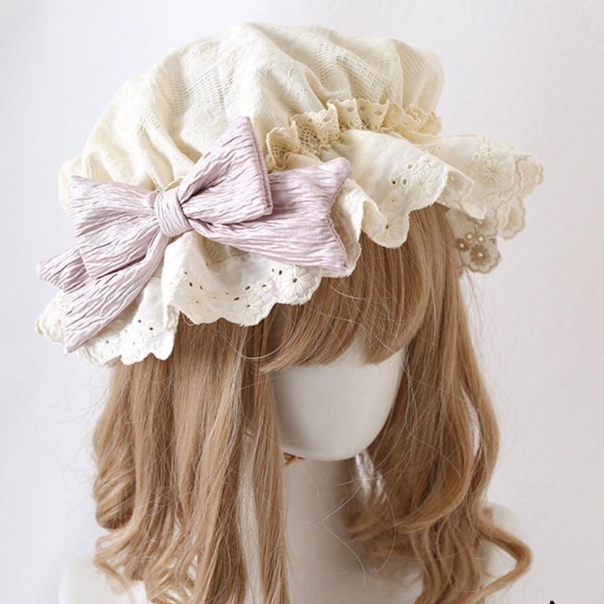 甘ロリ 帽子 レースフリルとサイドリボンが特徴のふんわりボネット |WithU