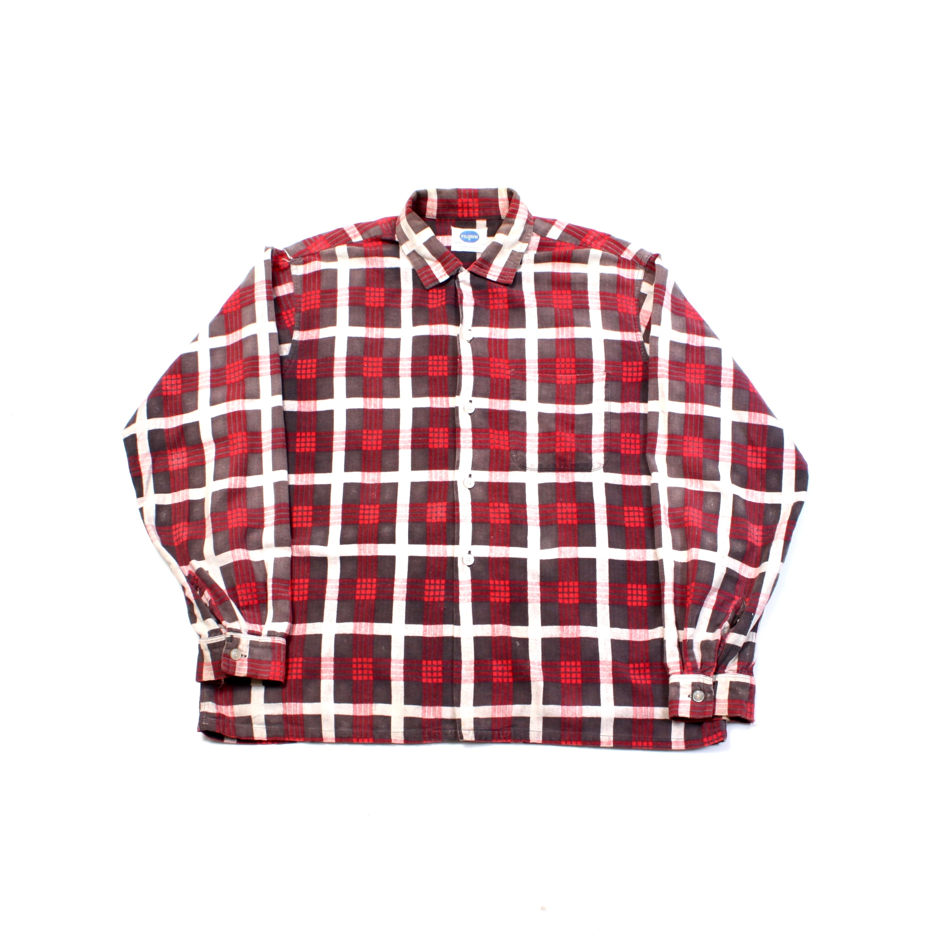 0353. ~1960's pilgrim printed flannel shirt レッド ブラック 