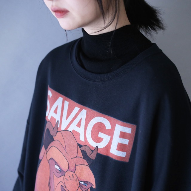 "SAVAGE" disney character printed over silhouette sweatshirt