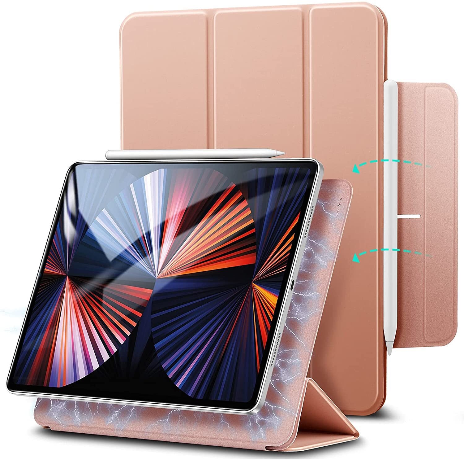 iPad Pro 12.9 ケース 2020 磁気吸着 第二世代 Pencilのペアリングとワイヤレス オートスリープ ウェイク スリム シルク手触り  極薄軽量 三つ折りスタンド rainbowwing