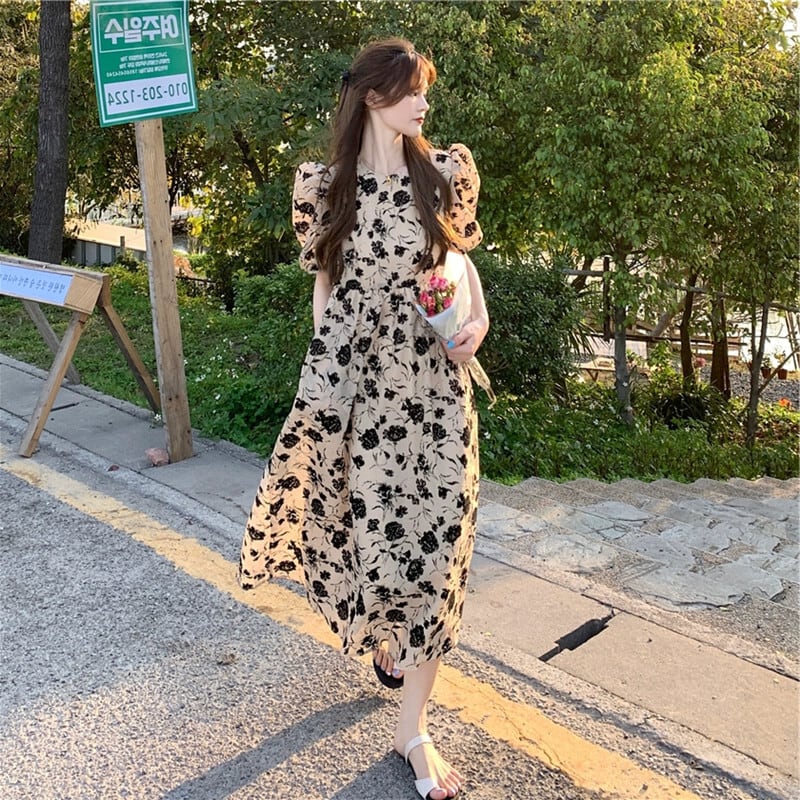 女性の花柄のドレス,新しいツーピースの春と秋の服,ハイウエスト0gh 女性の花柄のドレス,新しいツーピースの春と秋の服,ハイウエスト0gh