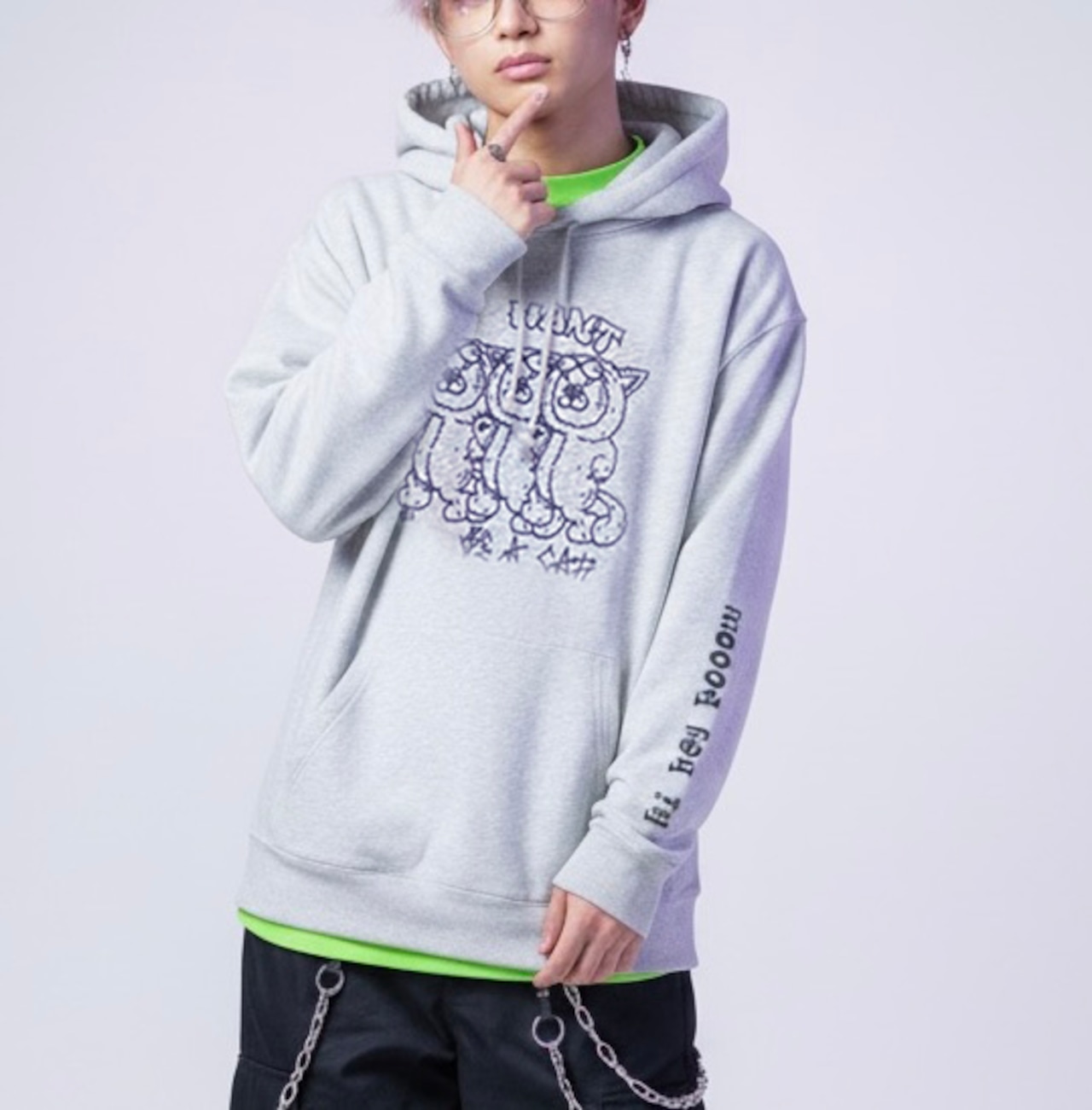 【無言のあいさつ。】ネコ好きの壁を壊す3匹のネコゆるだぼ プルパーカー - 1