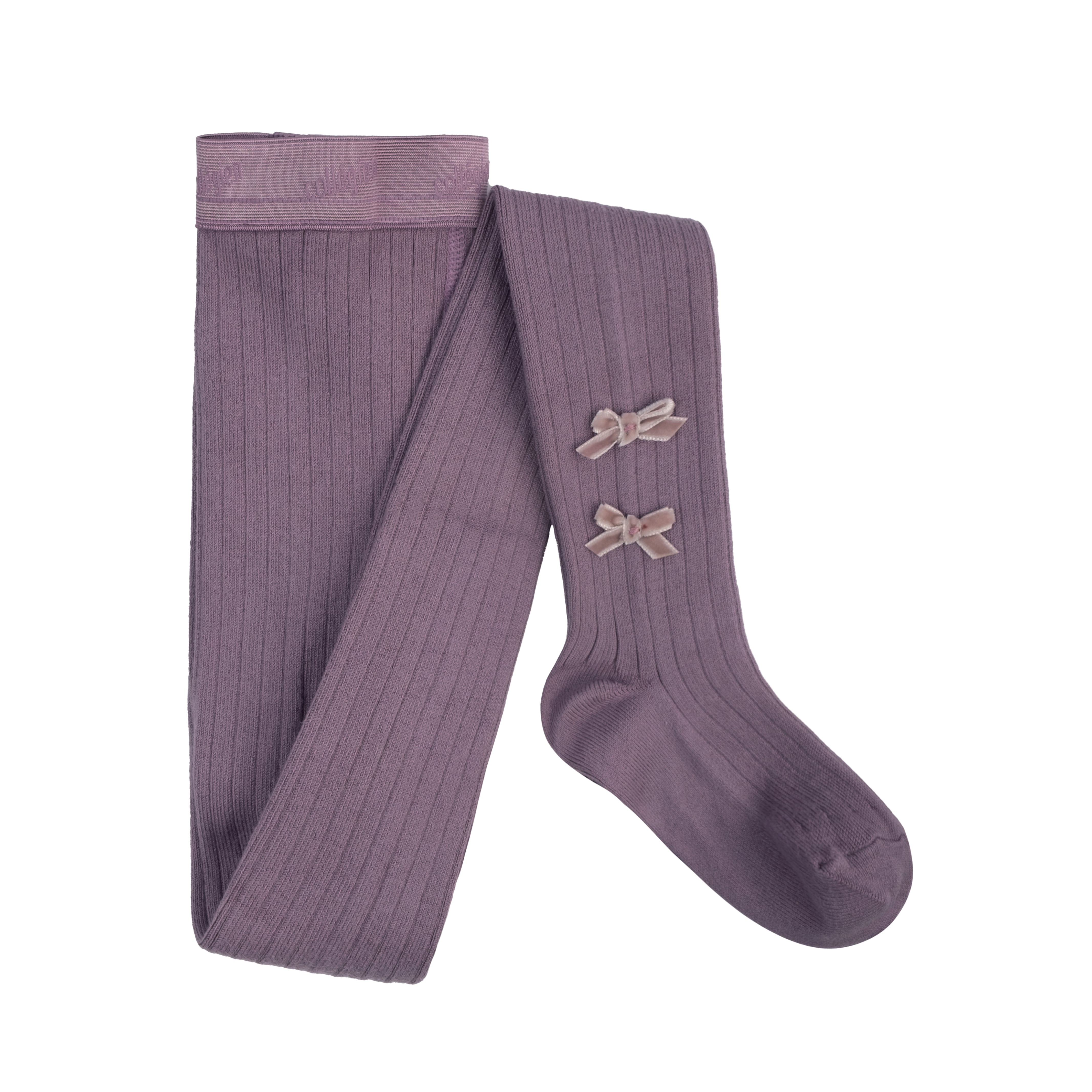 【Collégien】Capucine - Ribbed Tights with Velvet Bows - Glycine du Japon