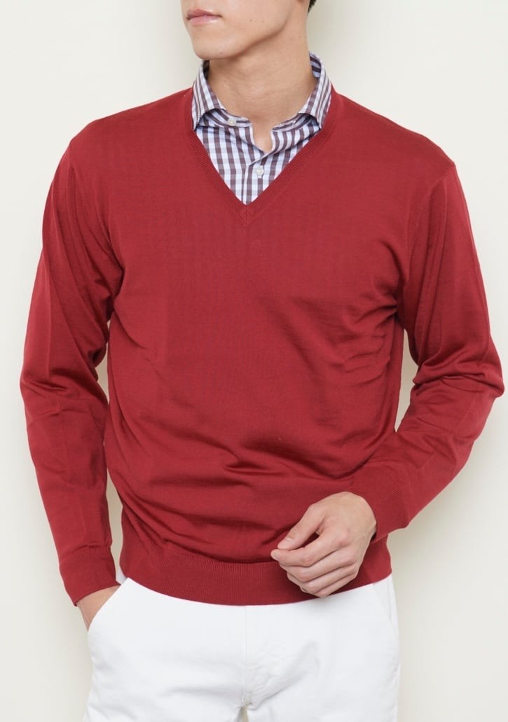 LeCENT【日本製】ウール100％『Super140s』 メンズVセーター ホール