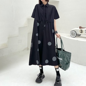 DOT HALF SLEEVES WIDE LEG JUMPSUIT 1color M-6725