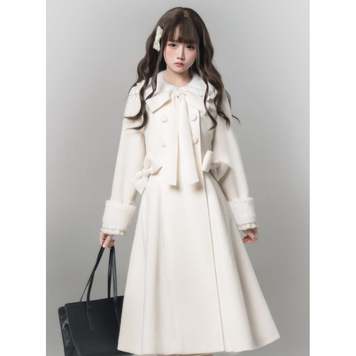 【極美品】TRALALA　トゥララ　ホワイト ダブルブレストコート　フリルリボン ガーリーホワイトダブルブレストコート | Maiden's Rêve