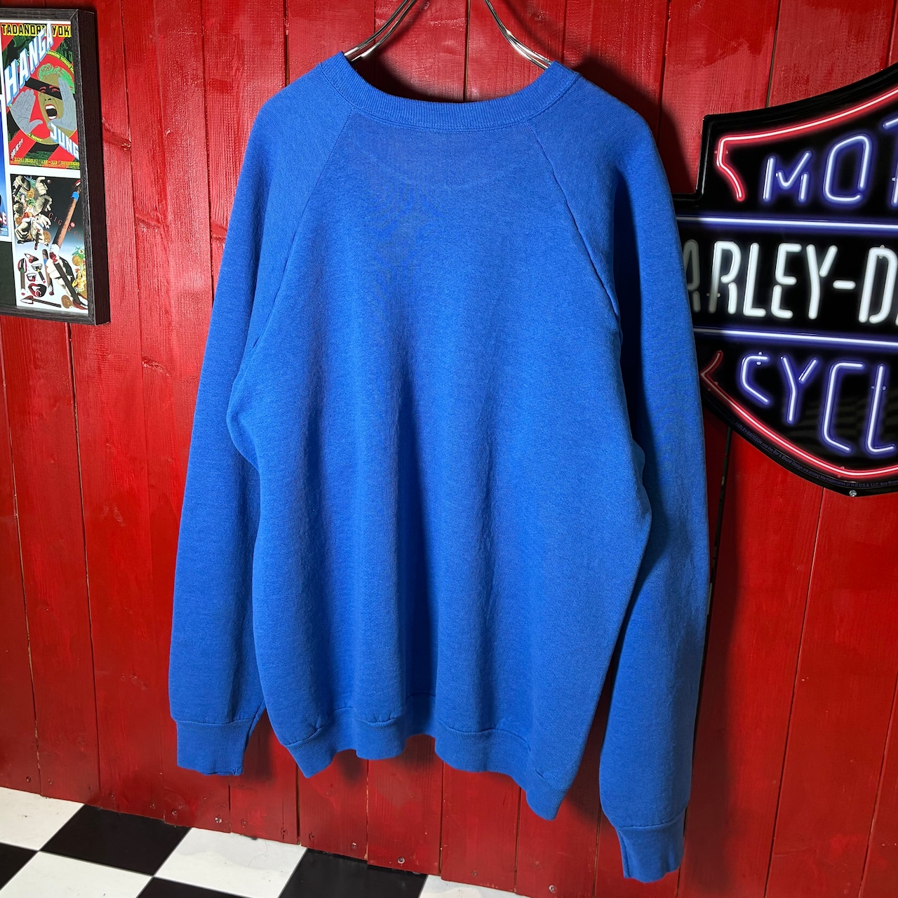 90s USA製 Fruit of the loom ラグランスウェット ドラッグレース NHRA 青