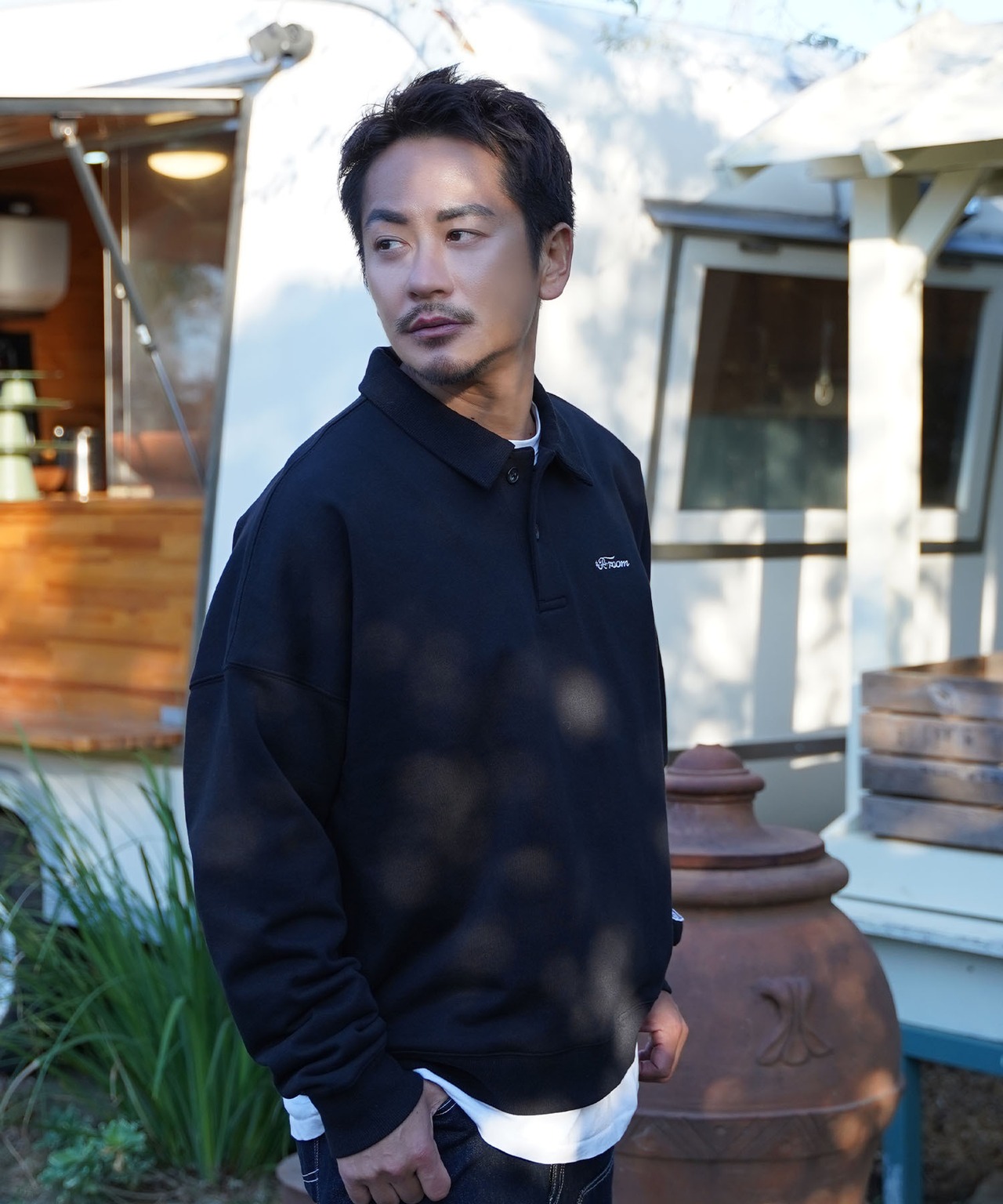 【#Re:room】LOGO EMBROIDERY SWEAT BIG POLO [REC731］