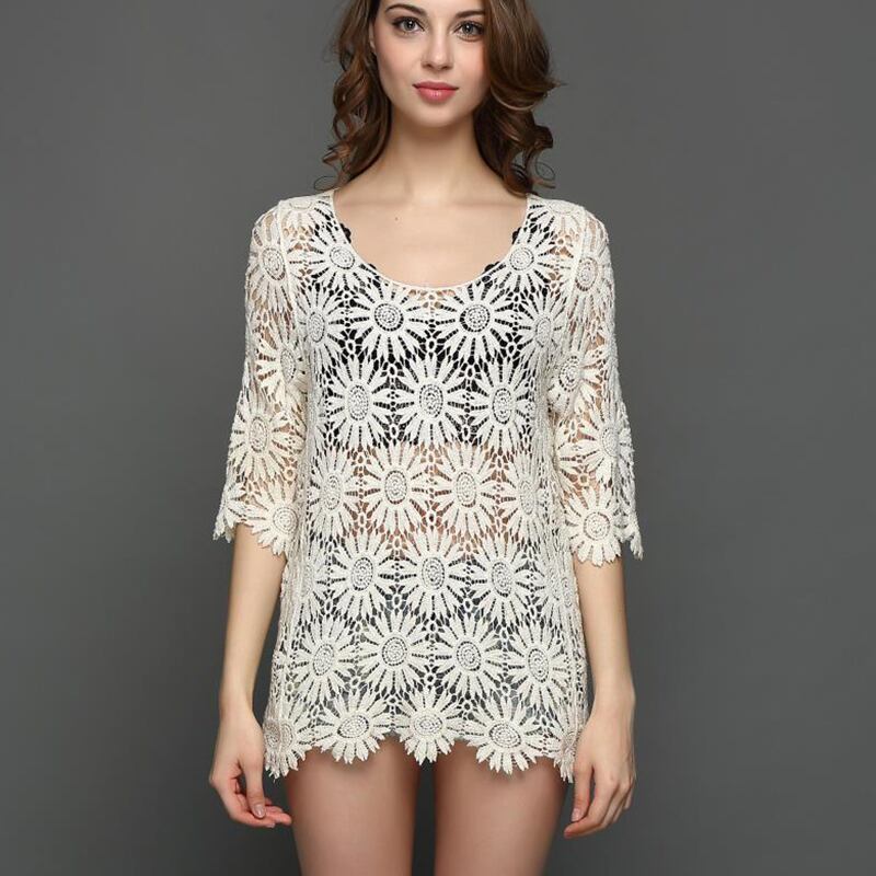 七分袖 フラワーレース チュニック