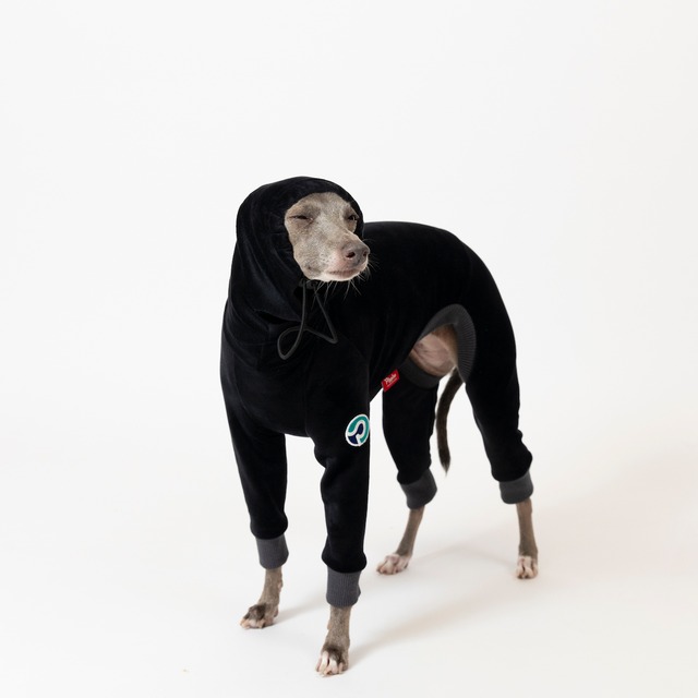 ベロアボンバーヒートロンパース　black  / イタグレ服