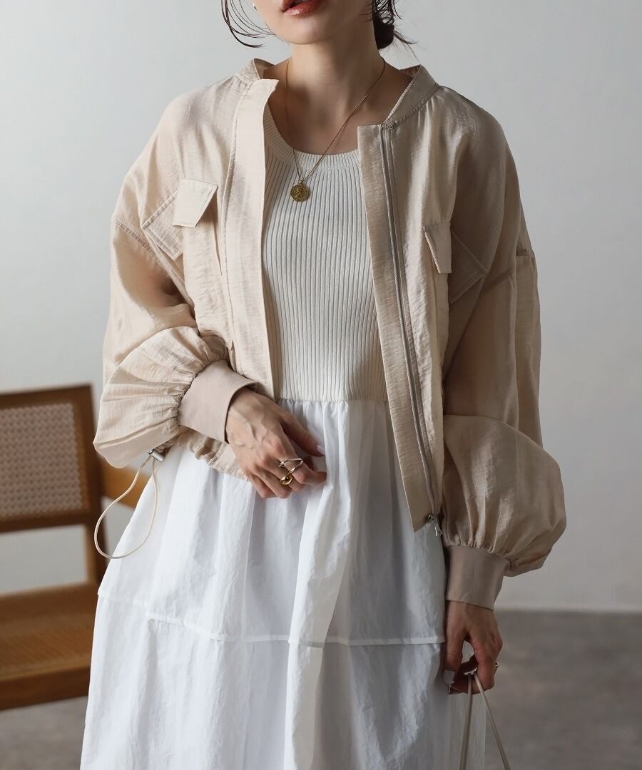 リネン混スラブシアーショートブルゾン【a-20596】.