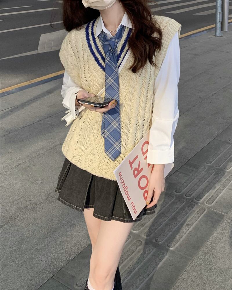 スタイルスタンダードオータムVネックノースリーブニットトップス レトロ 秋物 モンロー95975127139