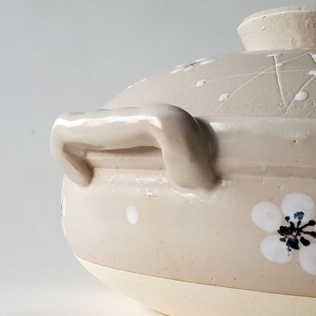 土鍋 小梅志野 8号 深鍋 2〜3人用 萬古焼 日本製 おしゃれ 花柄 | みの