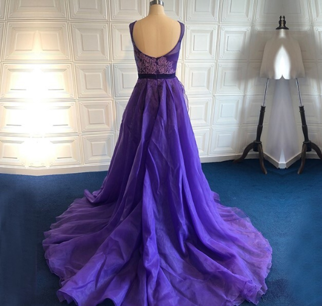 美品！ パーティードレス パープル/紫 ミニトレーン/短トレーン  