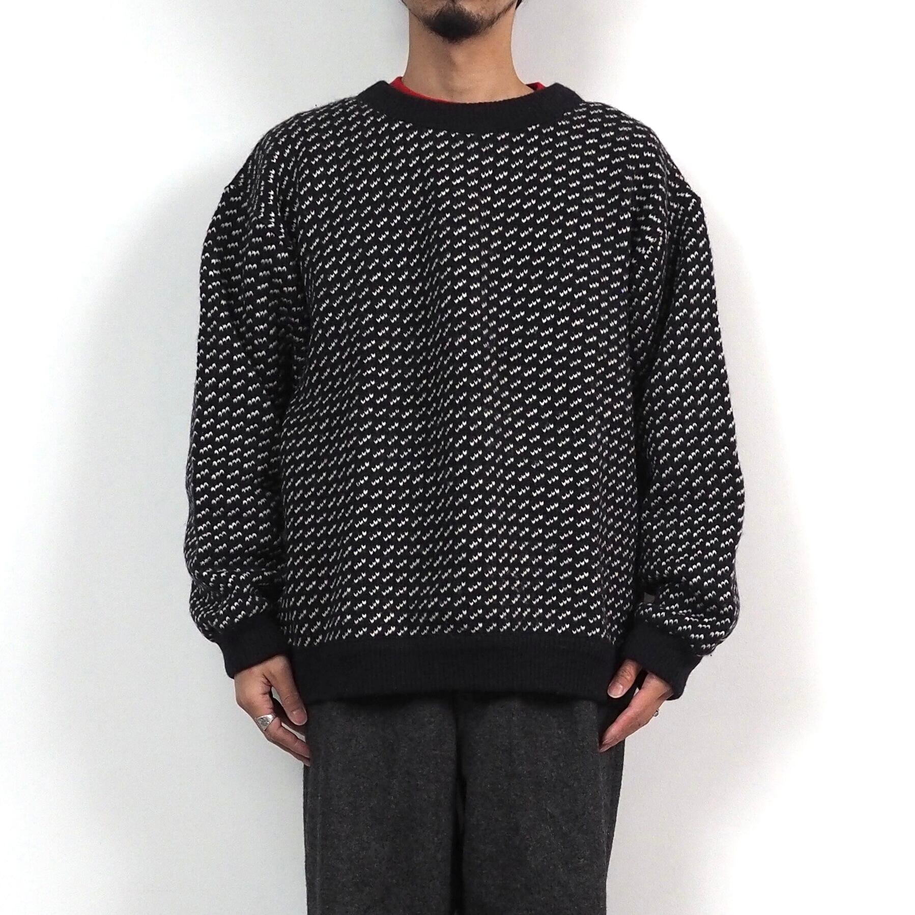 L.L.Bean Birds eye wool knit sweater L/navy 80s NORWAY製 LLビーン バーズアイ セーター