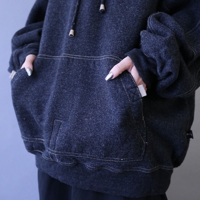 stitch and sleeve pocket design over silhouette sweat parka