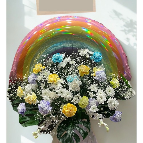 【バルーンスタンド花】季節のお花とバルーンのお任せスタンド花 画像