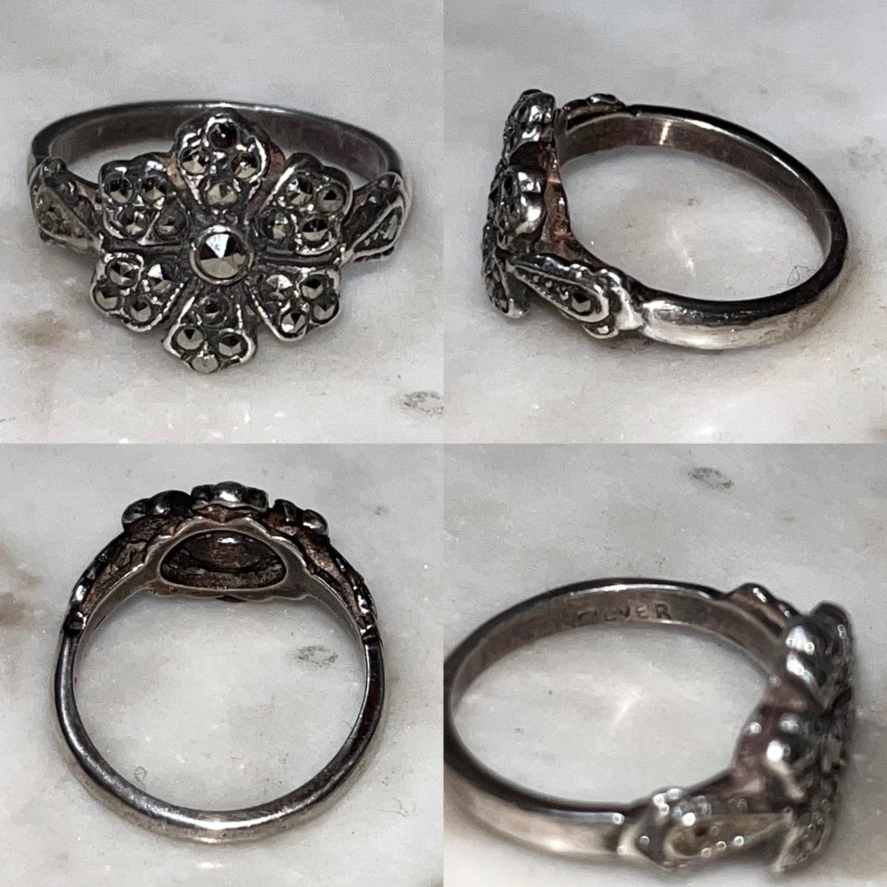 vintage silver marcasite flower ring