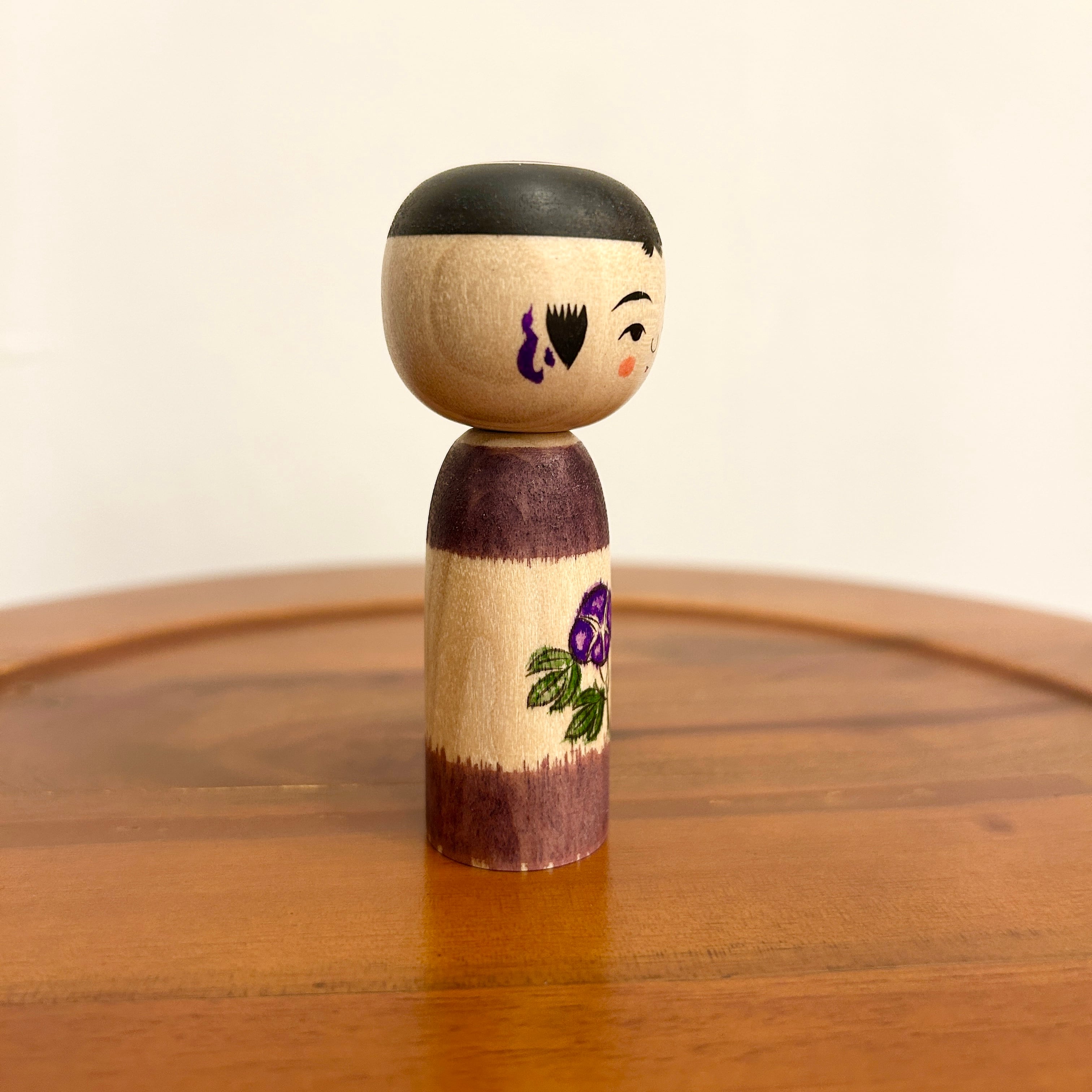 佐藤英之工人：弥治郎系】：朝顔こけし 紫： 7.5cm N10HyS-123