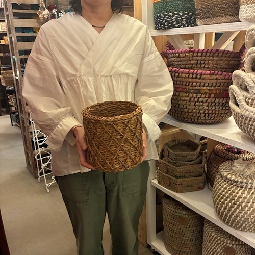 Bangladesh  Sea glass&Jute basket Storage 　バングラディッシュ　シーグラス＆ジュートバスケット　ラティス　M　収納　カゴ　小物入れ