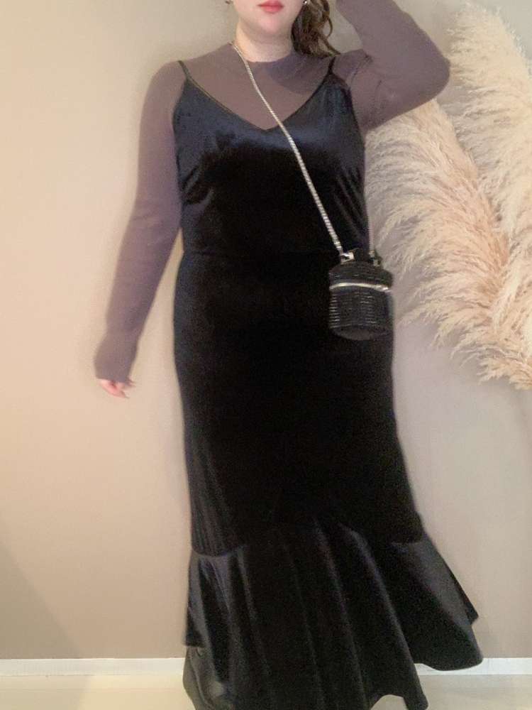オープンバックマーメイドワンピース ベルベット ロング丈 大きいサイズ 韓国 CH6225