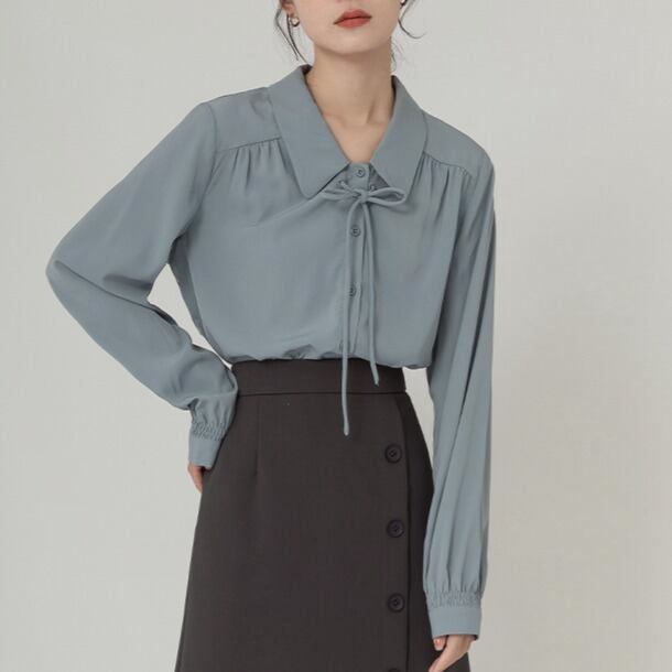 ボウタイデザインロングスリーブシャツブラウス 00164