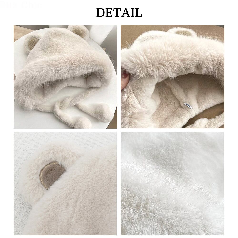 くま耳 ファー ハット レディース 韓国 帽子 防寒 保温 おしゃれ 大人 かわいい 暖かい 柔らかい 小顔 ふわふわ ポンポン付き 大人可愛い 大人女子