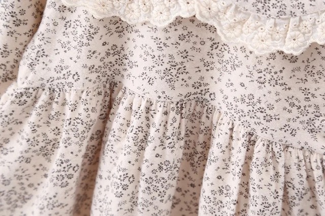 【取寄】レース襟花柄長袖ワンピース