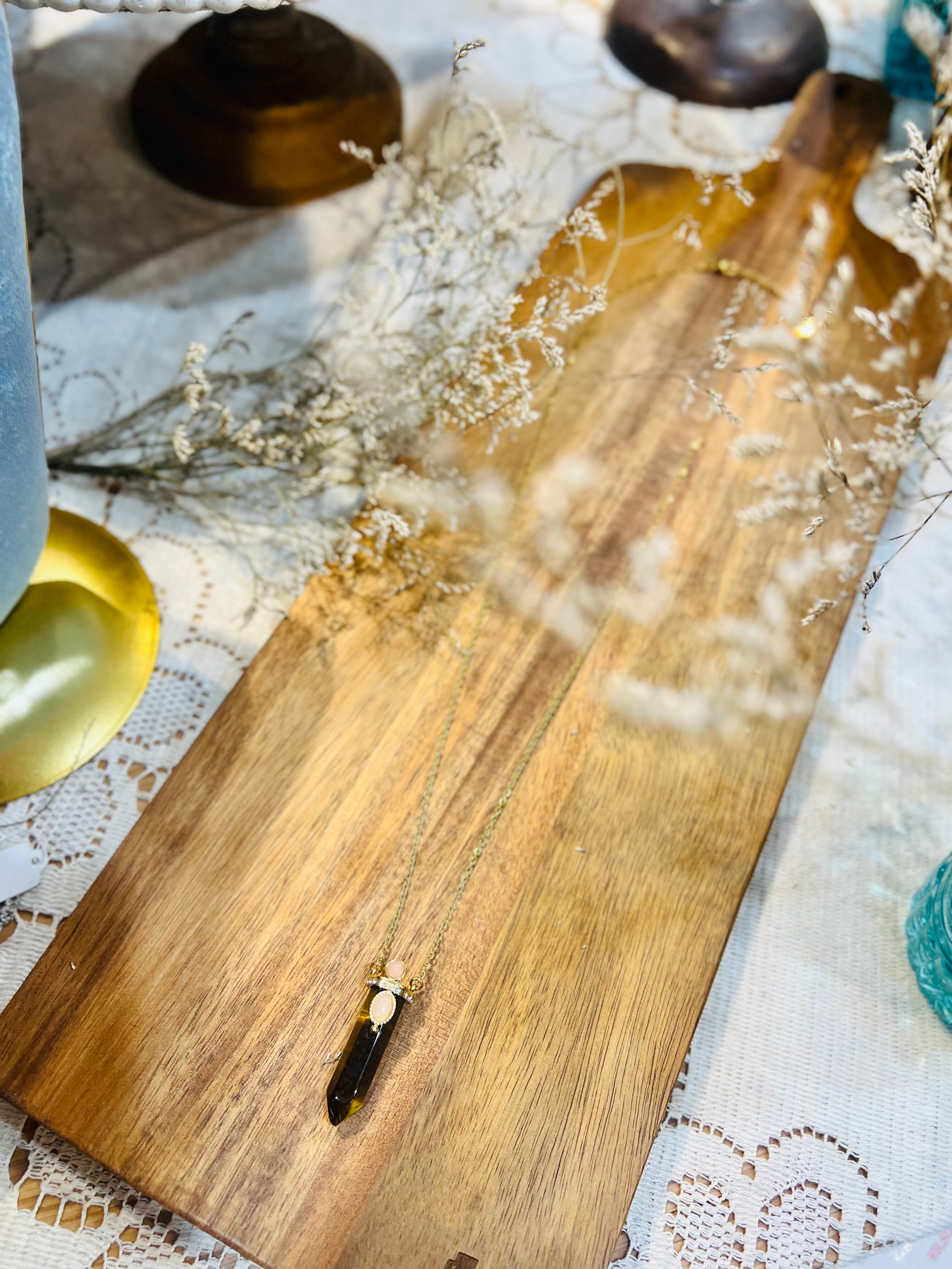 【フランス】天然石ロケットネックレス(Green/pink×brown)