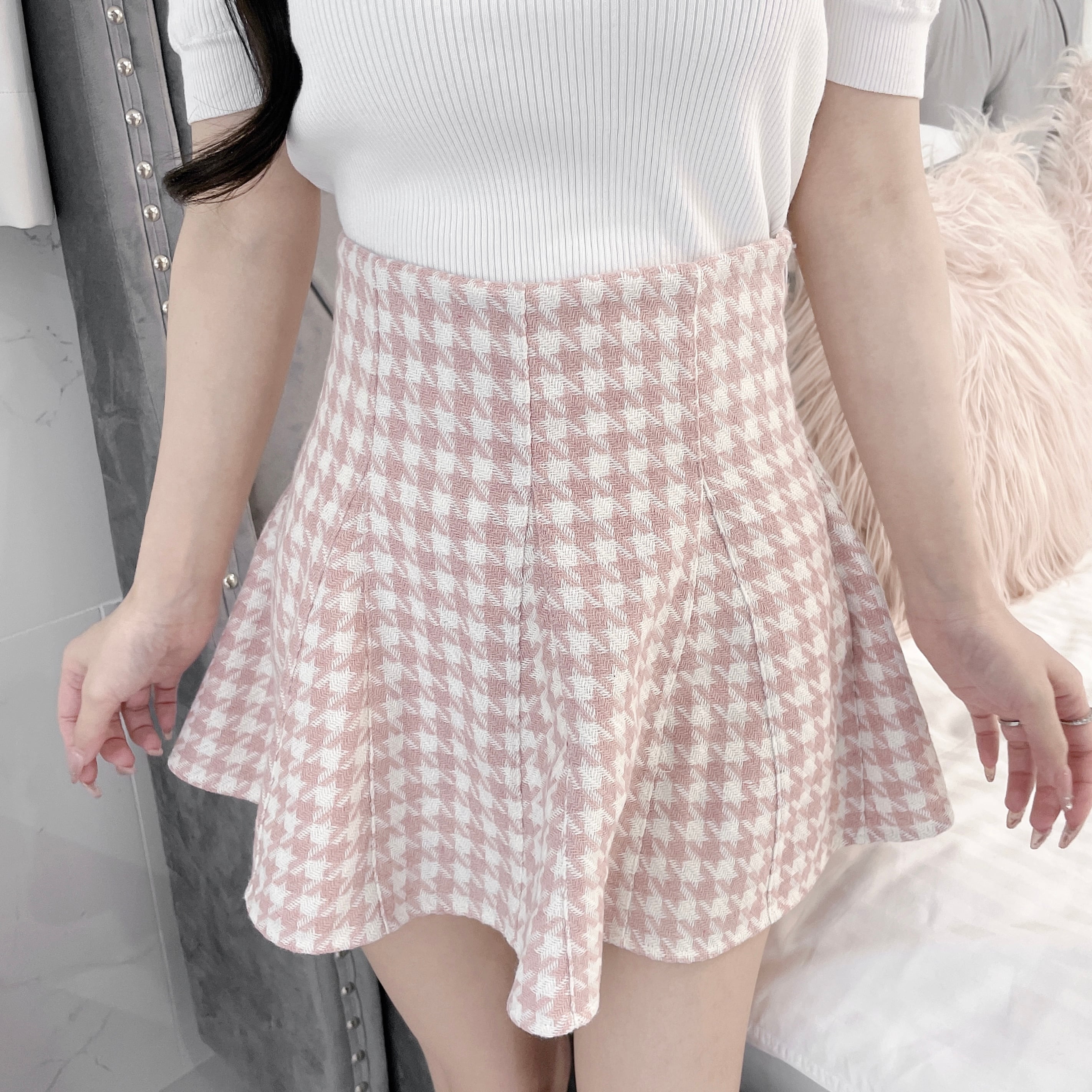 Lumignon original ♥ houndstooth high waist skirt【ピンク】 | selectshop Lumignon  powered by BASE