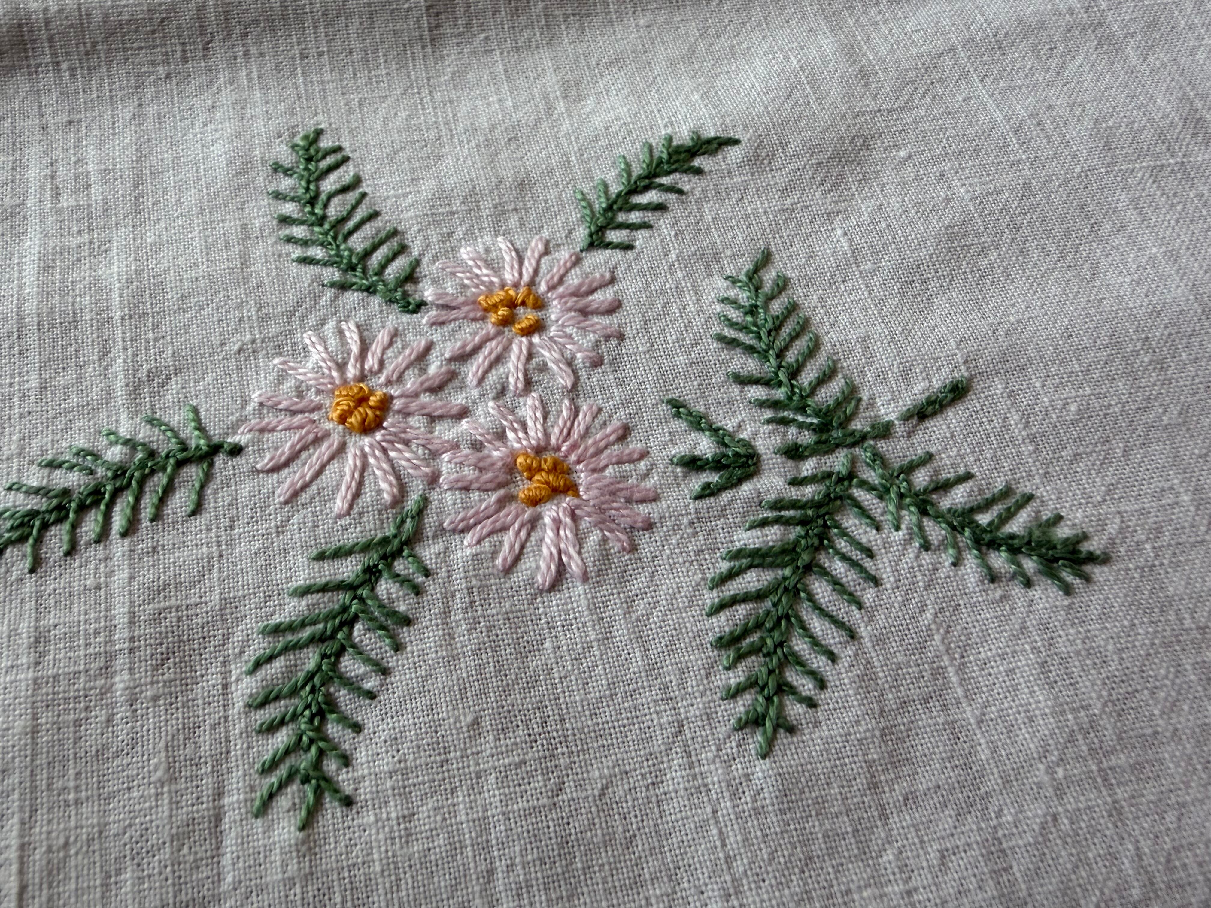 送料無料】フランスアンティーク テーブルクロス（64×62cm） 花柄刺繍