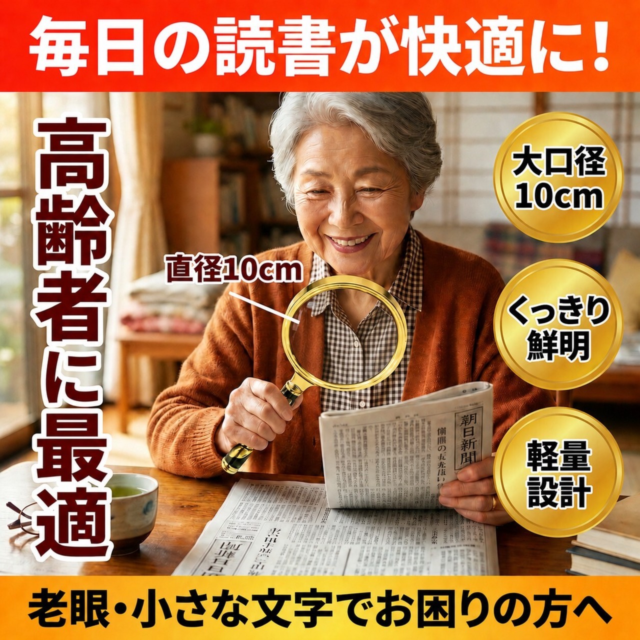 【派手で目立つキンキラ拡大鏡】ルーペ 3倍 10cm龍柄 紛失防止 読書 虫眼鏡 高齢者 老眼鏡 金 高級 ギフト