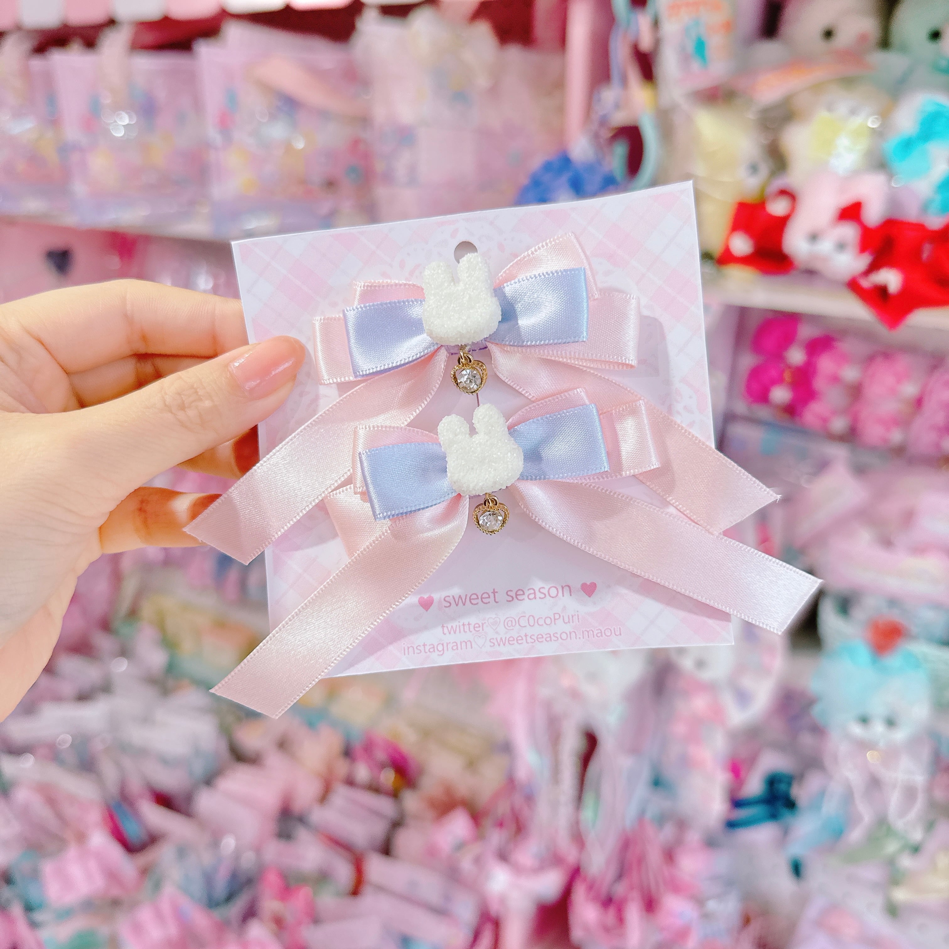 【C8】14-24うさちゃんみつあみリボンツインヘアクリップ