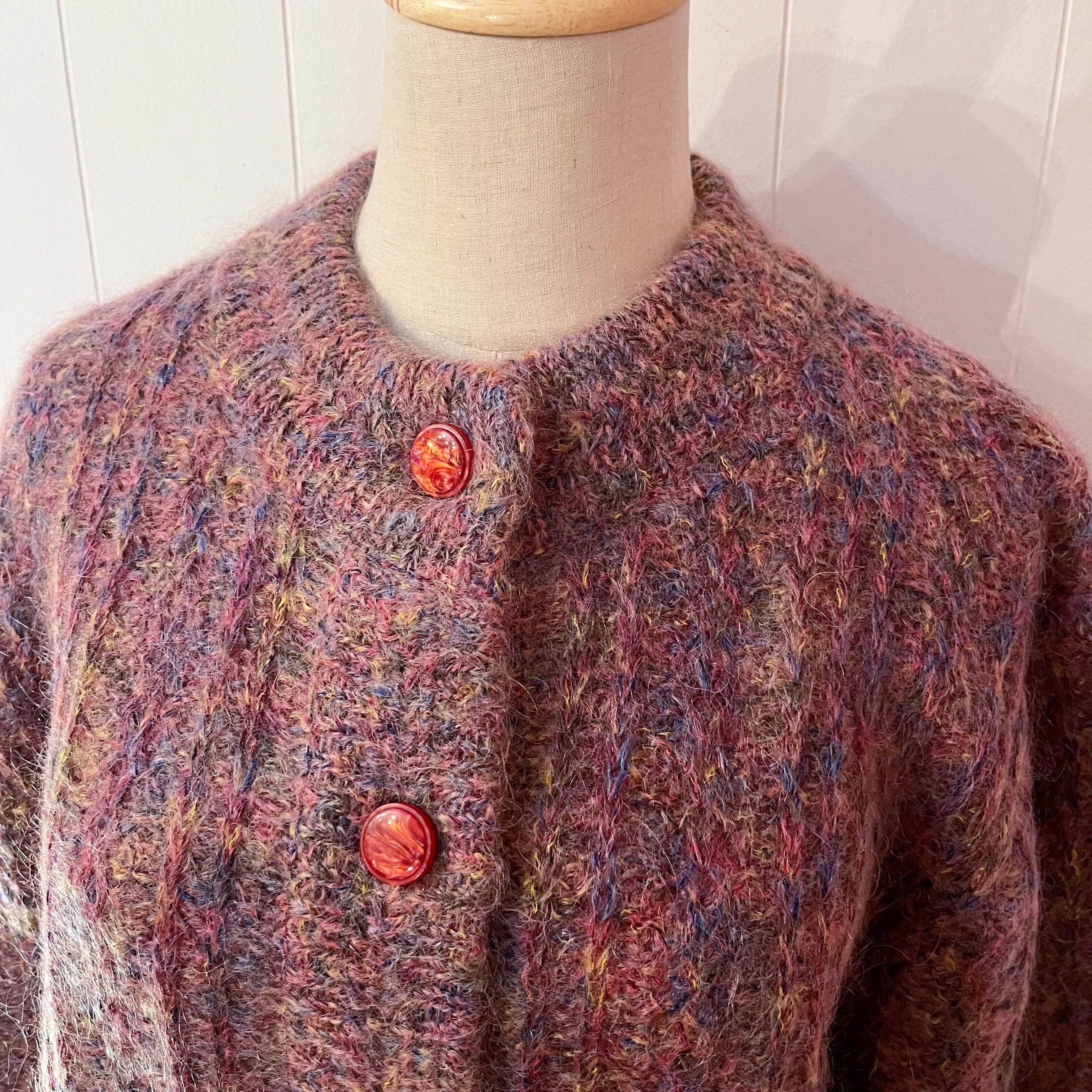 pink mix yarn liner knit cardigan