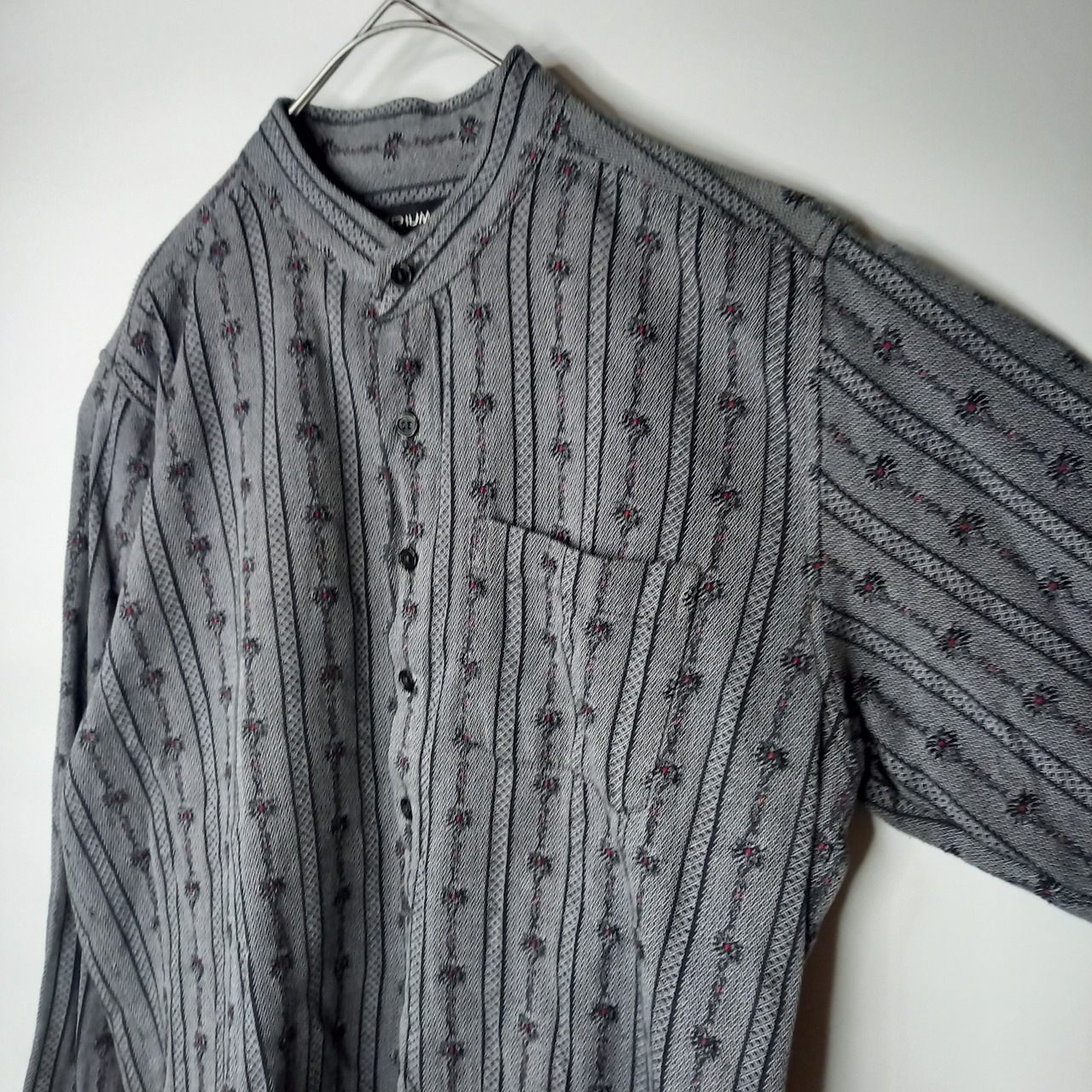 ATRIUM　バンドカラー　チロリアンシャツ　プルオーバー　花刺繍　ユーロ古着