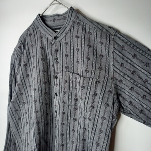 ATRIUM　バンドカラー　チロリアンシャツ　プルオーバー　花刺繍　ユーロ古着