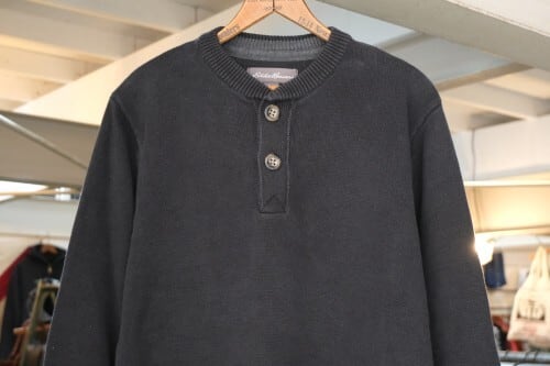 EDDIE BAUER black cotton henry-neck Sweater | GARYO
