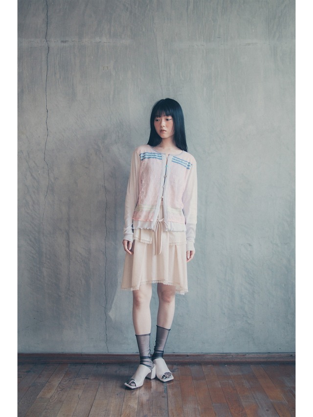 【受注】Lace-Trimmed Cotton Wrap Skirt - PINK BEIGE/WHITE